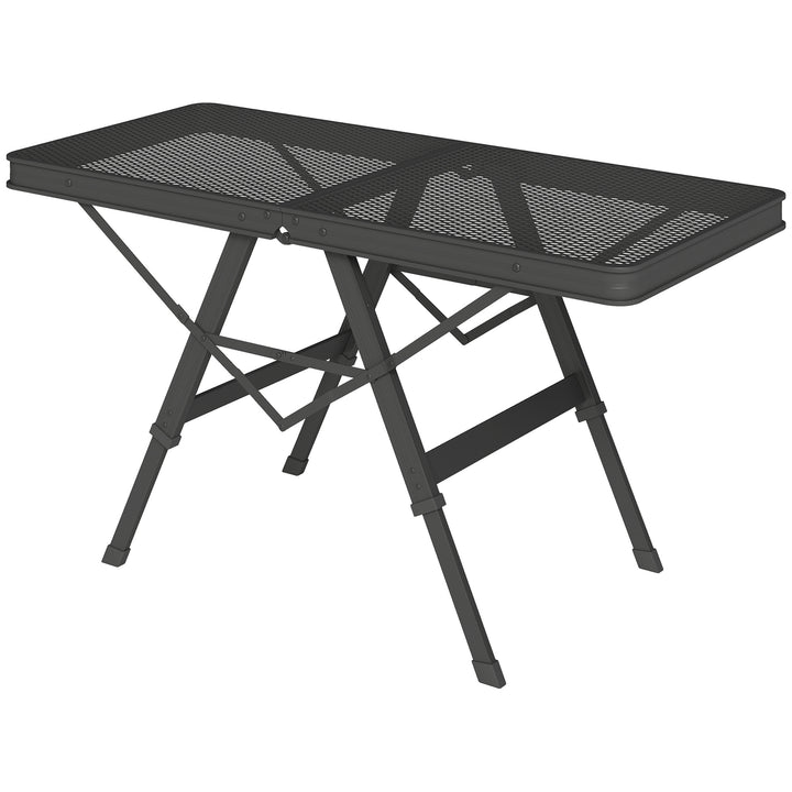 Campingbord højdejusterbart klapbord med metalgitter, foldbart lavet af aluminium