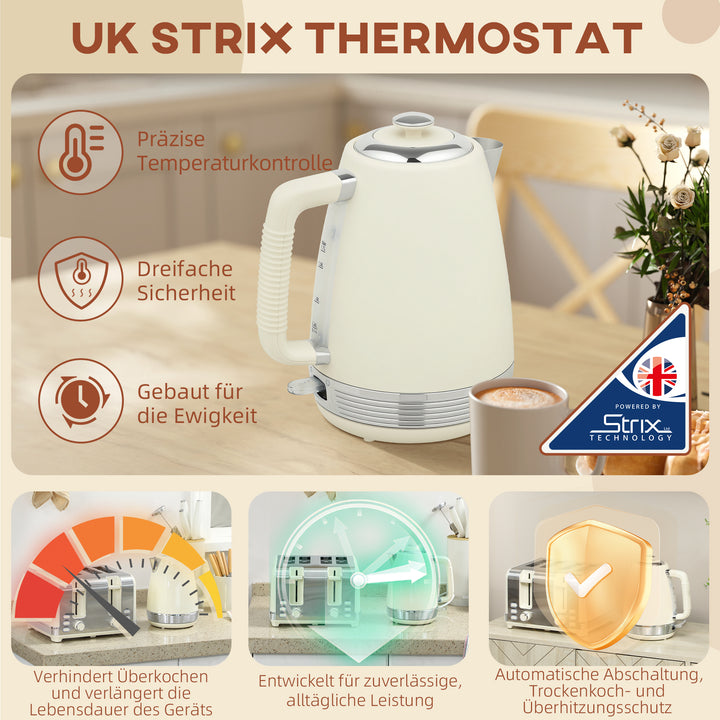 Elkedel- og brødristersæt, 1,7 L, 2200W, Strix termostat, filter, brødrister til 4 skiver, 7 ristningsniveauer, krummebakke