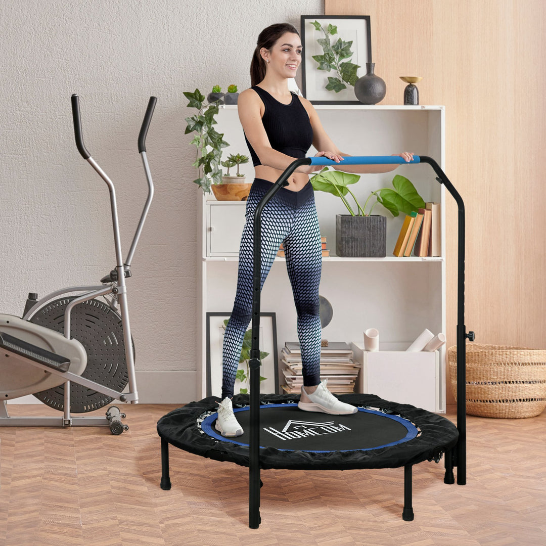 Fitnesstrampolin, foldbar, justerbart håndtag, Ø102x123H cm, op til 150 kg, sort/blå