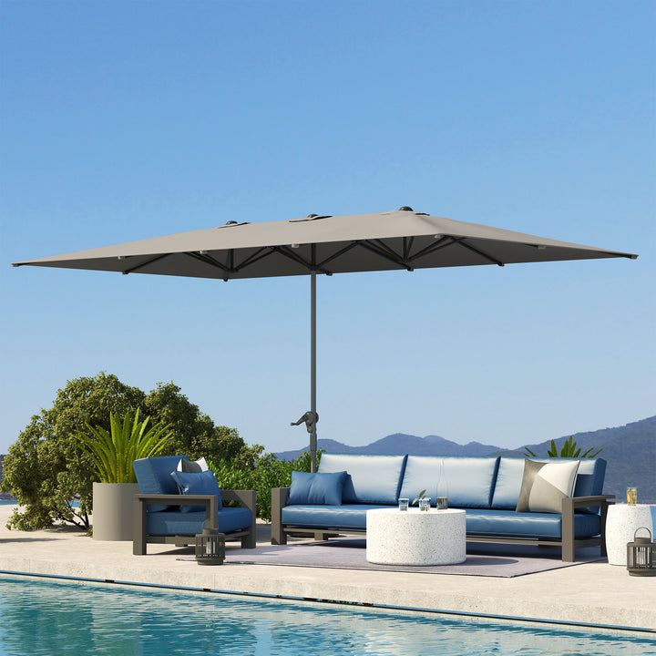 Dobbeltsidet paraply, 451 x 264 cm parasol med håndsving, 12 metalribber, aluminiumsstang, mørkegrå