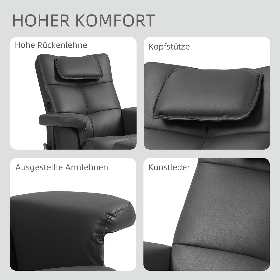 Massagestol med skammel, justerbar ryglæn, usb-opladeport, læderlook, op til 150 kg, sort
