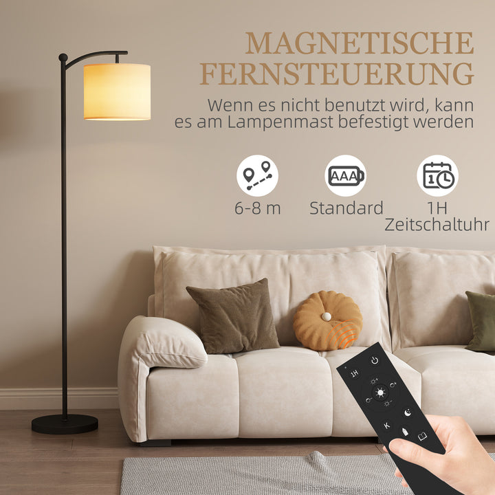 Gulvlampe, justerbare lysindstillinger, fodkontakt, fjernbetjening, metal, sort