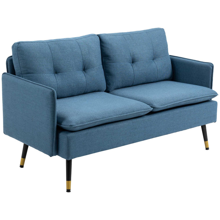 2-Personers sofa i retrodesign, med knapsyninger, sofa, linnedlook, mørkeblå