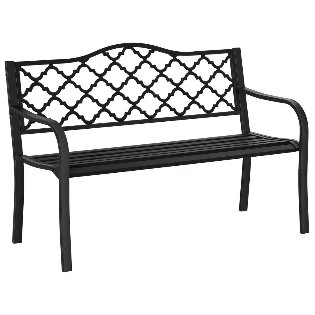 2-personers havebænk, parkbænk af metal, bænk op til 240 kg, terrassebænk med ryglæn og armlæn, havemøbler, støbejern, sort, 128 x 58,5 x 89 cm