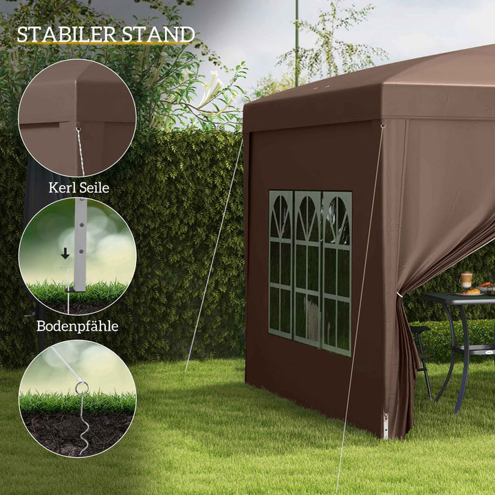 3 X 3 m pavillon med 4 sidevægge, vindue, partytelt med uv-beskyttelse, havetelt inklusive bæretaske, stål, kaffe