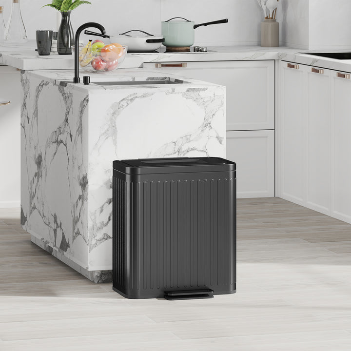 Køkkenaffaldsspand, 2 x 20 L rum, effektiv affaldssortering, fodpedal, plast, metal, sort