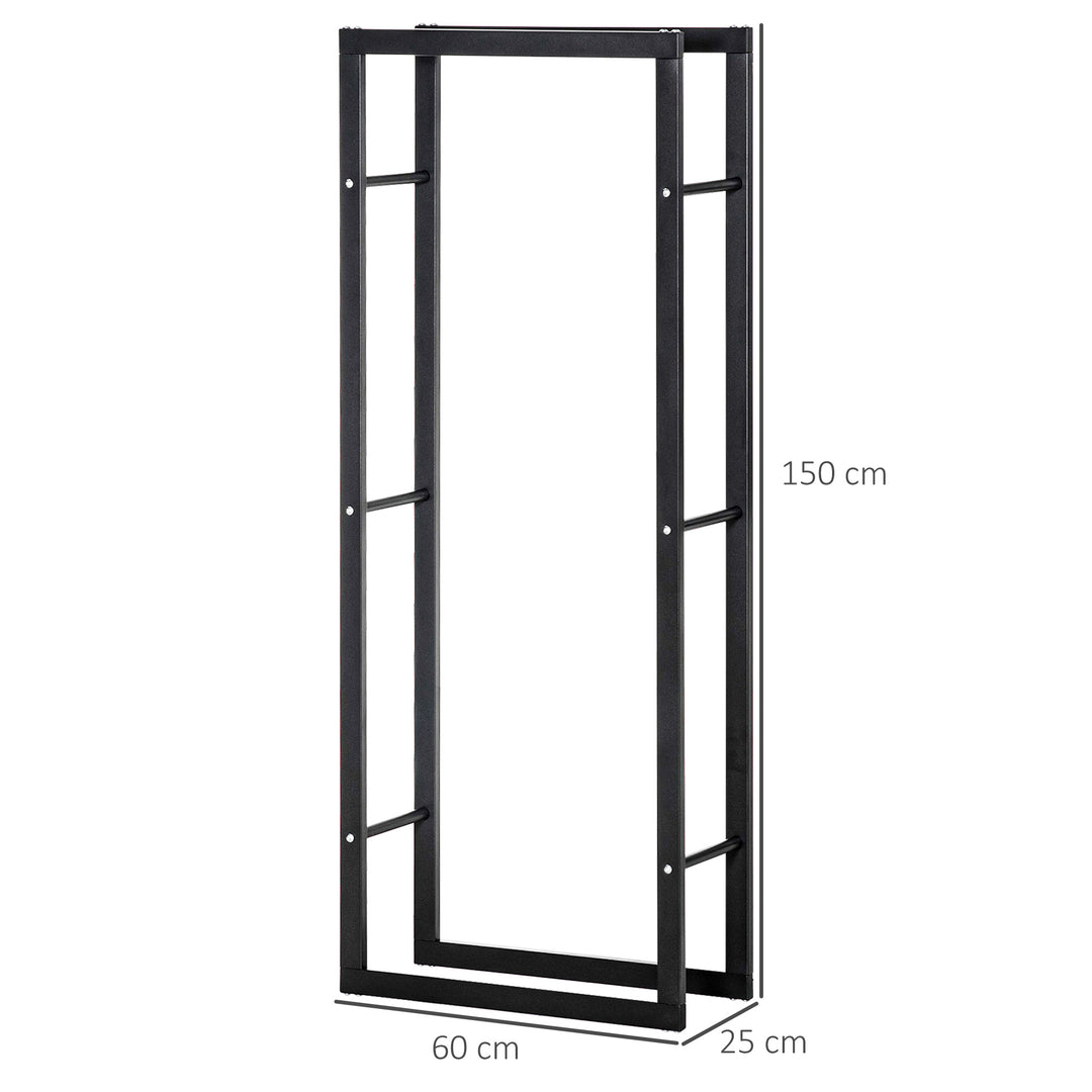 Brændeopbevaringsstativ til indendørs og udendørs brug, metal, 60 x 25 x 150 cm