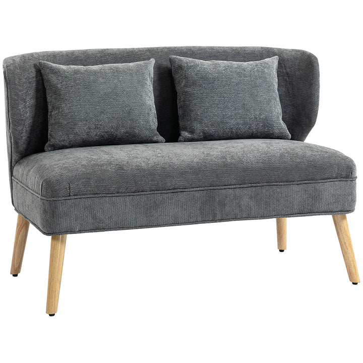 2-personers sofa, lille chenillesofa med ryglæn, tykt sæde, gummitræfødder, grå