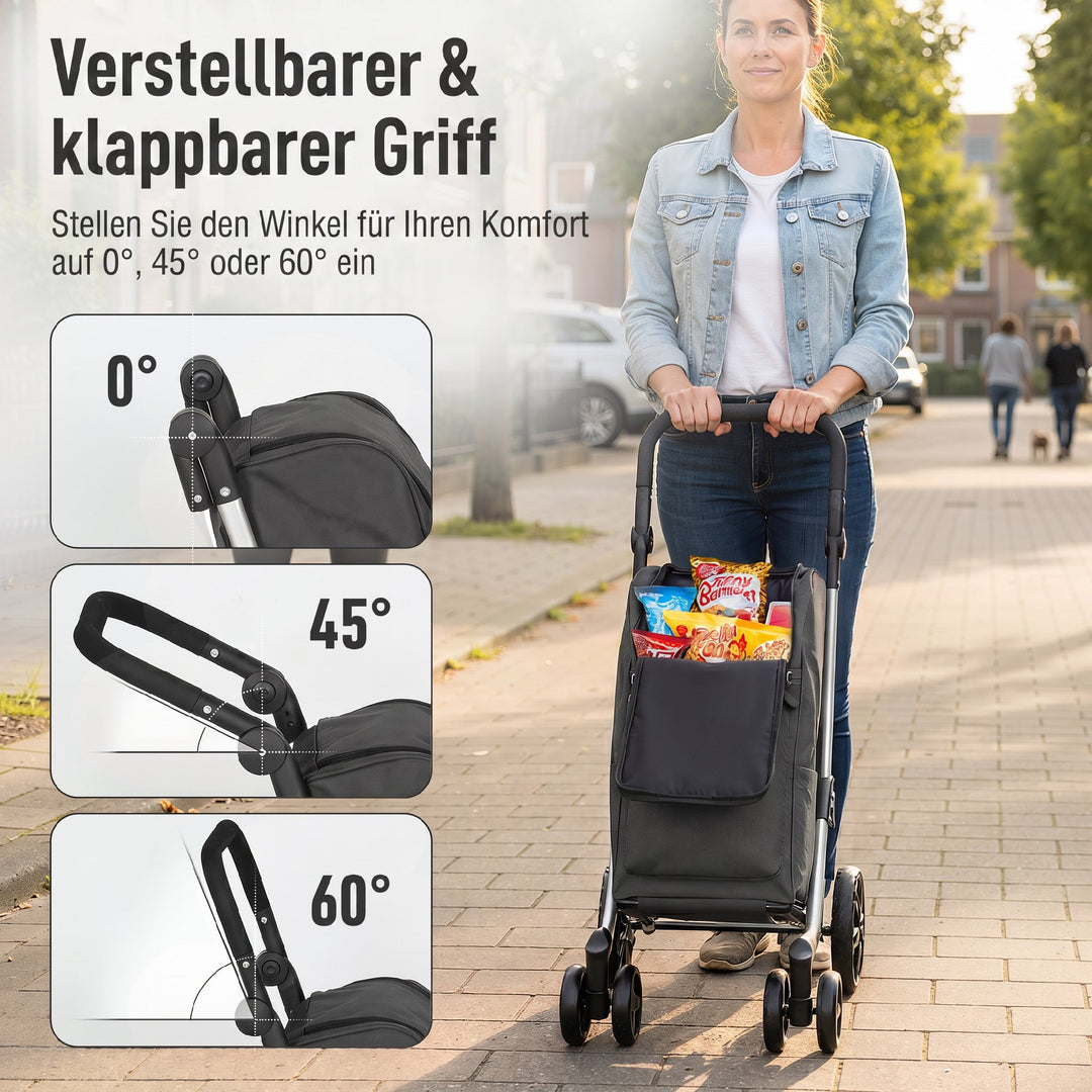 Sammenklappelig indkøbsvogn med kølerum, 6 hjul, 46L, mørkegrå