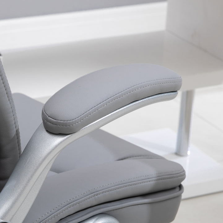 Kontorstol, ergonomisk drejestol, computerstol med vippefunktion, højdejusterbar med nakkestøtte og polstrede armlæn, kunstlæder, grå, 70 x 71 x 113–121 cm