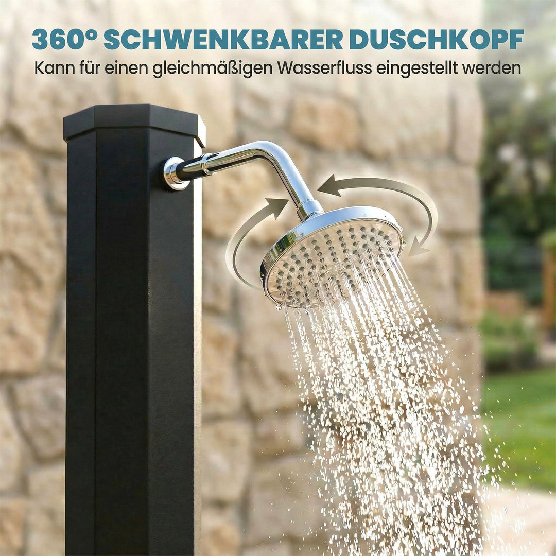 Solbruser 60L havebruser med drejeligt regnbruserhoved, hane, justerbar temperatur