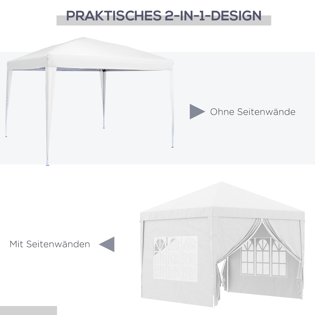 3 x 3 m pavillon med 4 sidevægge, vindue, partytelt med UV-beskyttelse, havetelt inklusive bæretaske, stål, hvid