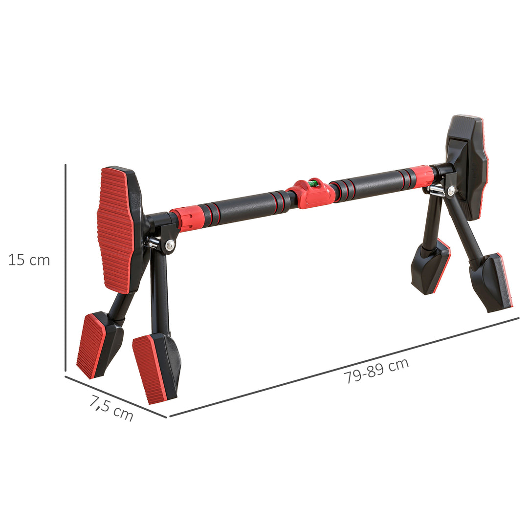 Pull-up bar, justerbar 81-107 cm, vaterpas, 6-punkts støtte, metal, sort/rød