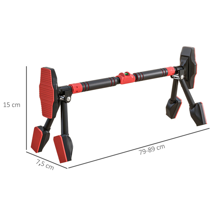 Pull-up bar, justerbar 81-107 cm, vaterpas, 6-punkts støtte, metal, sort/rød