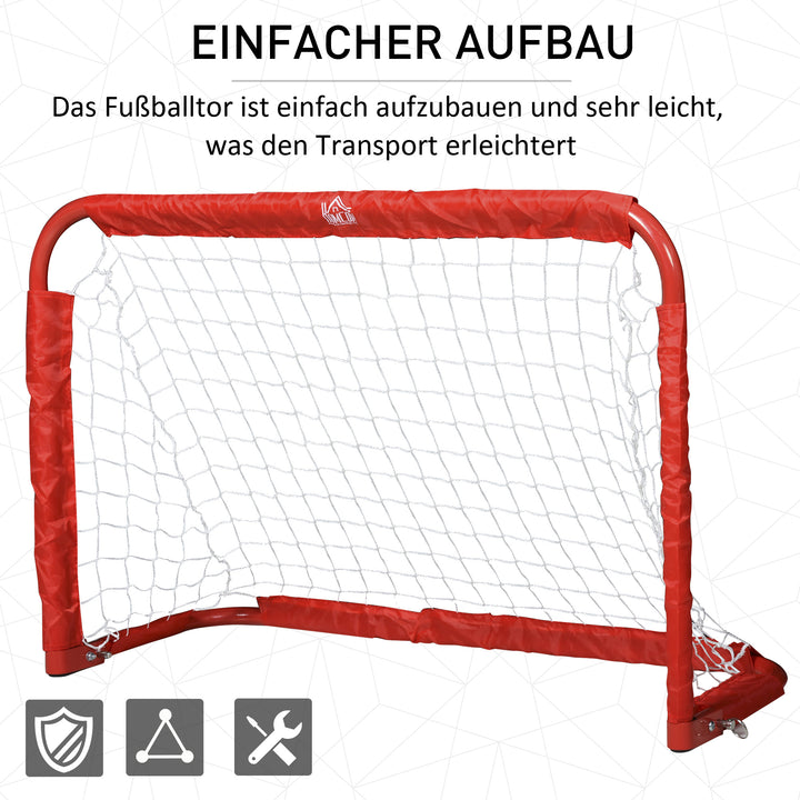 Fodboldmålsæt, 2 foldbare minimål, metalramme, inklusive værktøj, 90 x 36 x 60 cm, rød