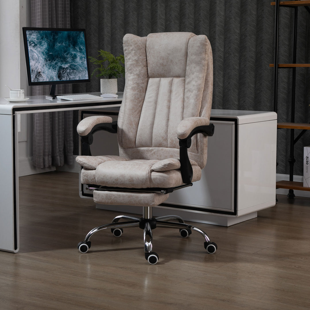 Kontorstol drejestol med hældningsfunktion fodstøtte kontorstol sædehøjdejustering stol skrivebordsstol mikrofiber plast metal nylon beige+sort+sølv 63 x 71 x 110-118 cm
