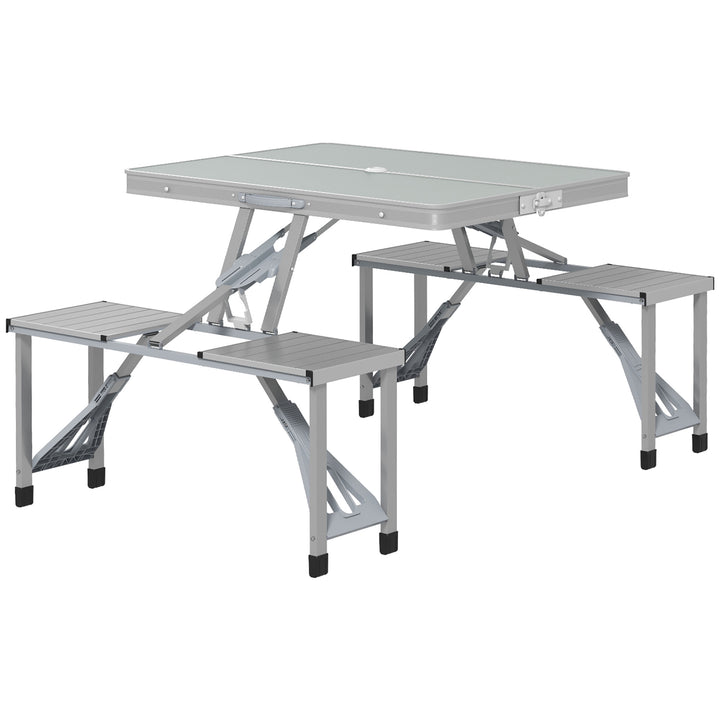Campingbord klapbord med 4 stole klapbord havebord i aluminium 85,5 x 135 cm grå
