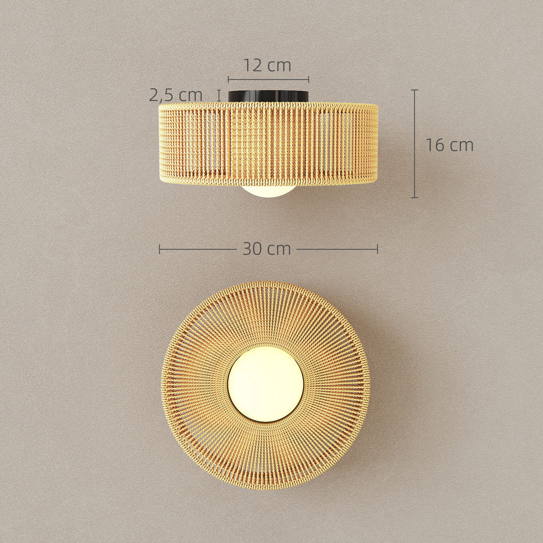 Loftlampe, Boho loftlampe, ophængt med G9 LED-fatning, rund lampeskærm af hampreb