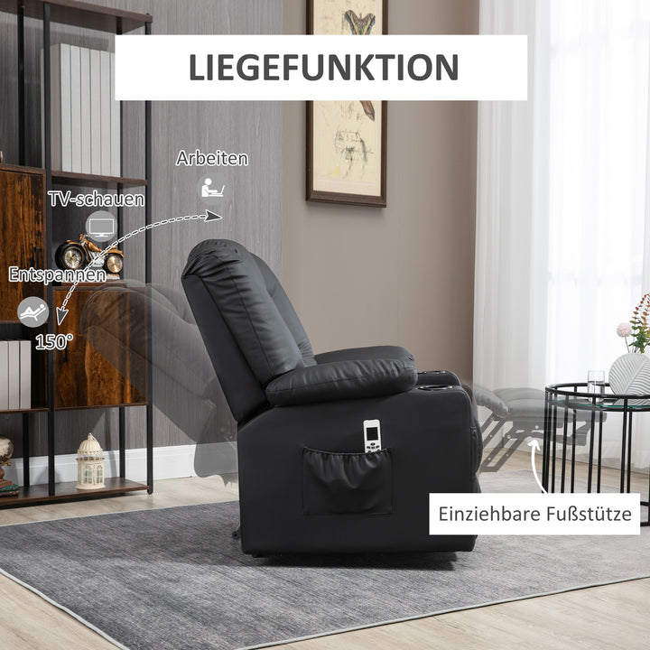 Lænestol med ståstøtte, usb, massagefunktion, kunstlæder, op til 150 kg, 90x98x102 cm, sort