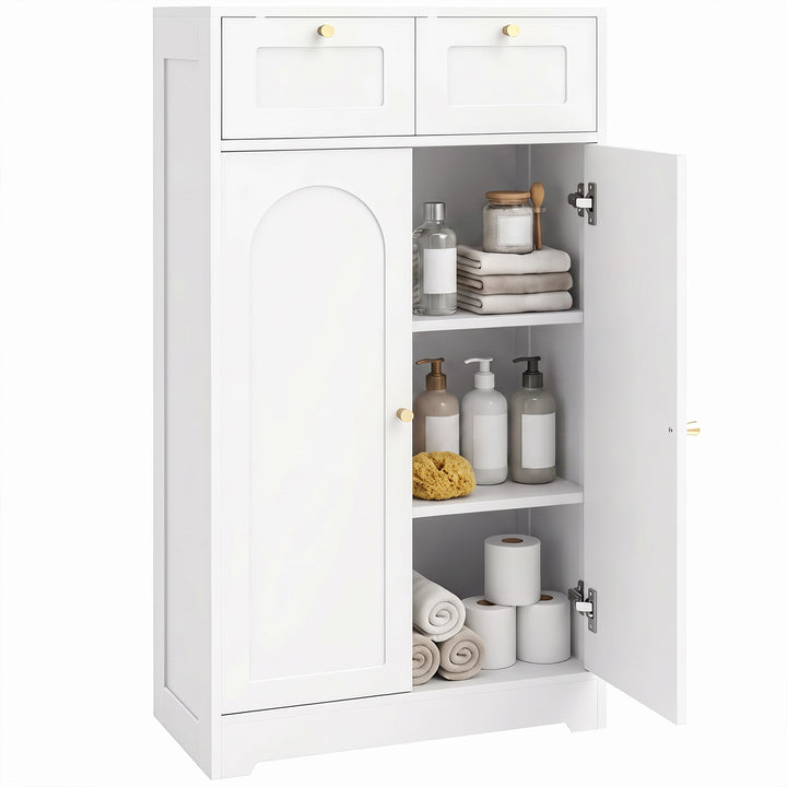 Smalt badeværelsesskab med 2 skuffer, 60 x 30 x 108 cm, hvid