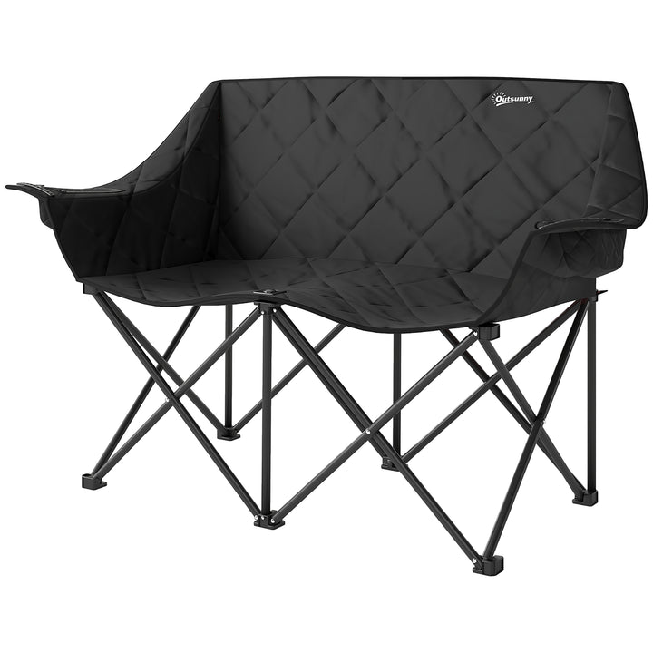 Klapstol, foldbar 2-personers campingstol med bæretaske, udendørs, lasteevne op til 250 kg, 145 x 60 x 92 cm, sort