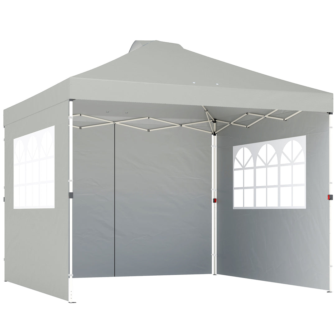Pavillon ca. 3x3 m, vandtæt, højdejusterbar, pop-up foldbar pavillon med 3 sidepaneler, vinduesventilation, UV 50+, lysegrå