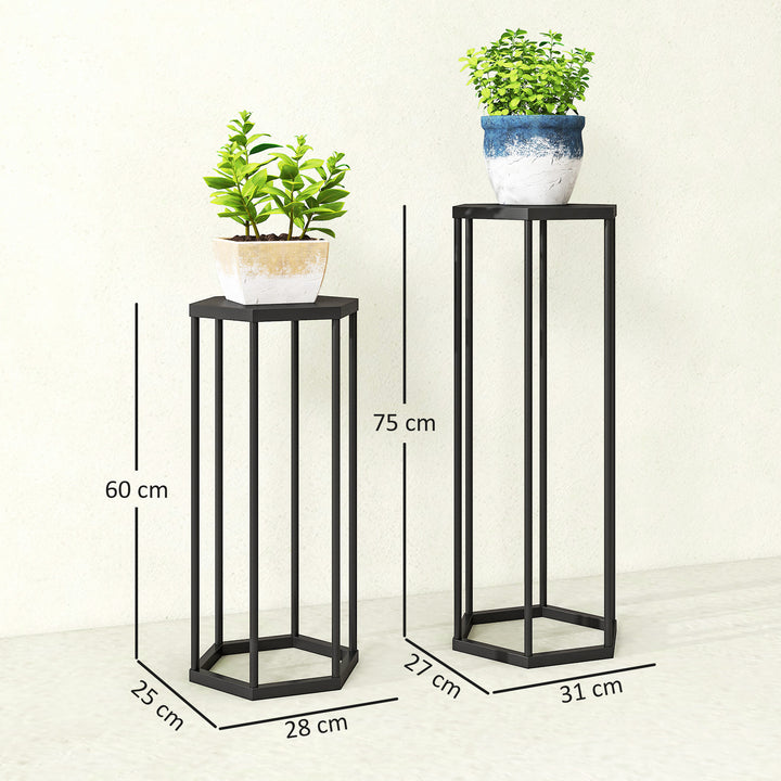 Sæt med 2 plantestativer til indendørs og udendørs brug, sekskantede metalblomsterpotteholdere til have, terrasse, balkon