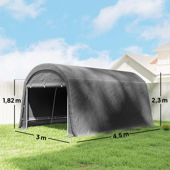 Haveskur med plastikpresenning, værktøjstelt, mobil garage, 300B x 450D x 230H cm, mørkegrå