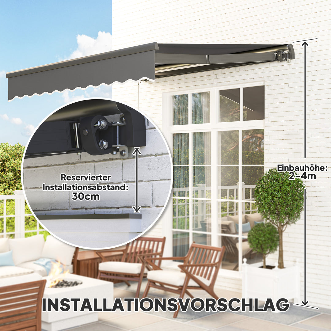 Klemmemarkise med håndsving solcellelampe leddelt armmarkise markise solbeskyttelse uv 50+ 300 cm bred grå