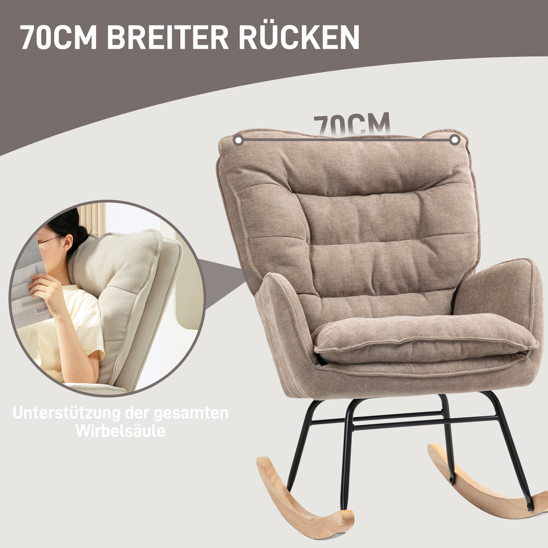 Gyngestol, bredt sæde, høj ryg, bøgetræsstel, op til 120 kg, brun