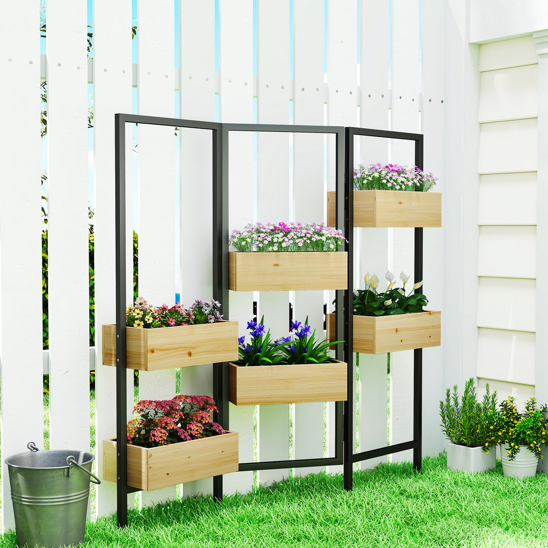 Blomsterkasse med afskærmning, højbed med foldbart espalier, 6 plantekasser med drænhuller, stål