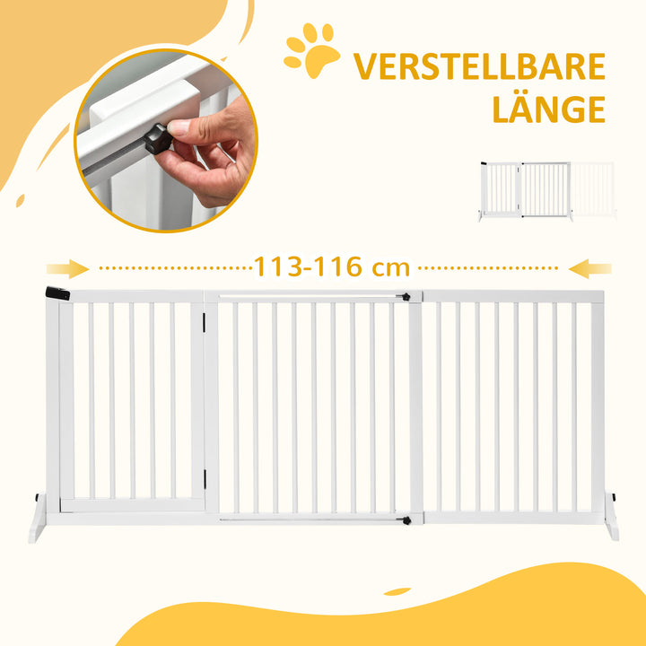 Hundegitter dør sikkerhedsgitter træsikkerhedsgitter fritstående hundegitter med dør hundebarrier konfigurationsgitter til pejs og komfur hvid 113-166 x 36 x 71 cm