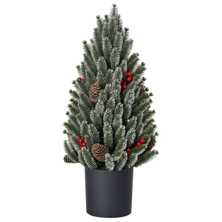 Mini juletræ med kogler, røde bær og top, 50 cm højt, flerfarvet