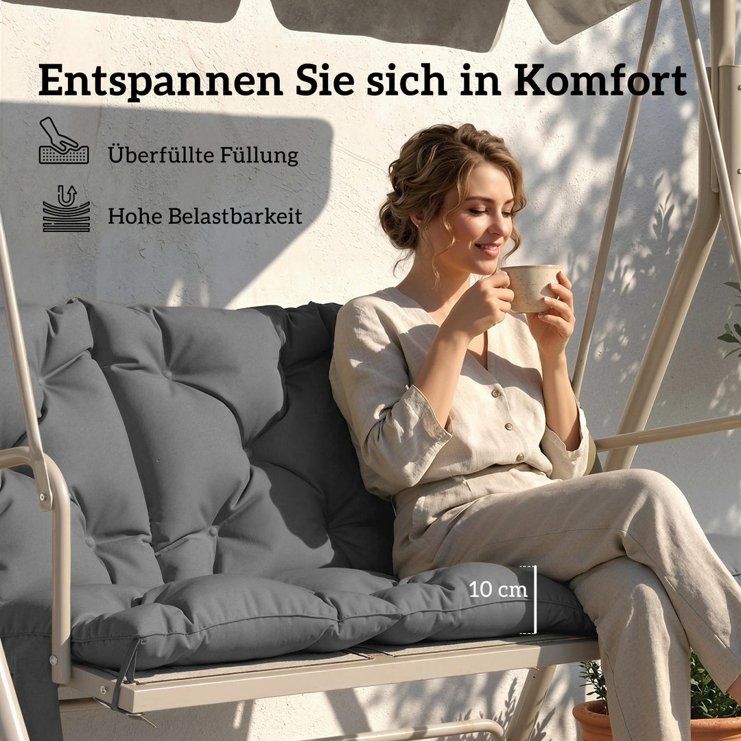 Bænkhynde 150x100x10 cm, 3-personers bænkhynde med bånd, ryglæn UPF30+ med sidelomme, mørkegrå