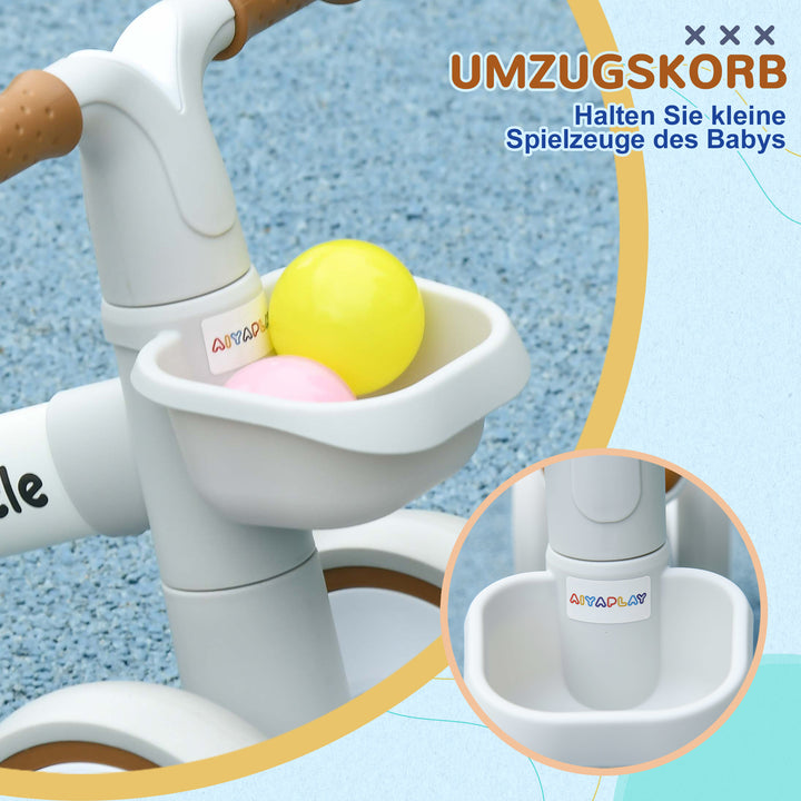 Løbecykel, justerbart sæde, med hjul, til 1-3 år, op til 20 kg, brun/hvid