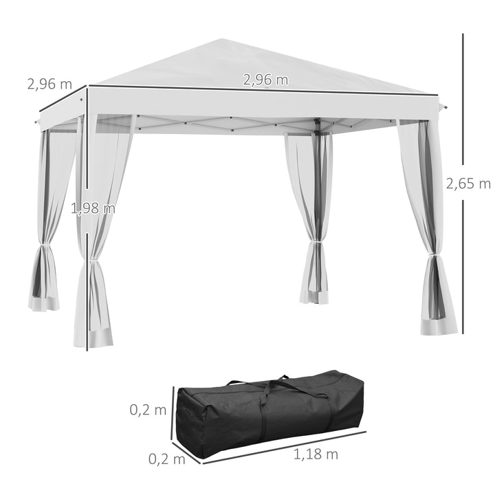 Foldetelt, foldetelt med sidevægge inklusive bæretaske, havepavillon, metal, oxford-stof, 3 x 3 m, cremehvid