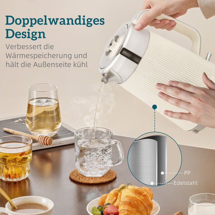 2200W, 1,7L elkedel med hurtigkogningsfunktion, afkalkningsfilter og brødrister til 4 skiver med 7 bruningsniveauer, fløde