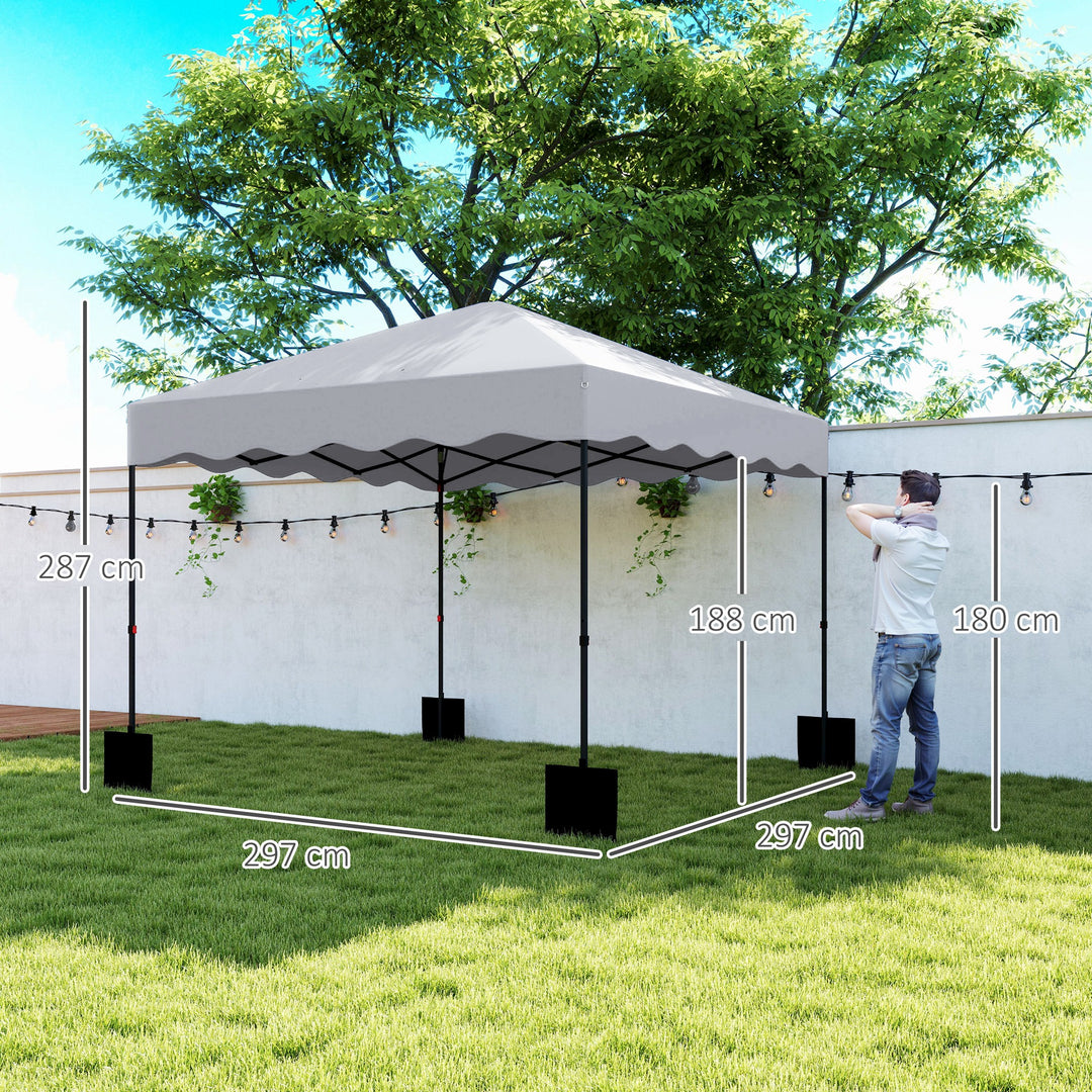 3 x 3 m pop-up pavillon, højdejusterbart havetelt, med rulletaske, til have, terrasse, metal, stof, lysegrå