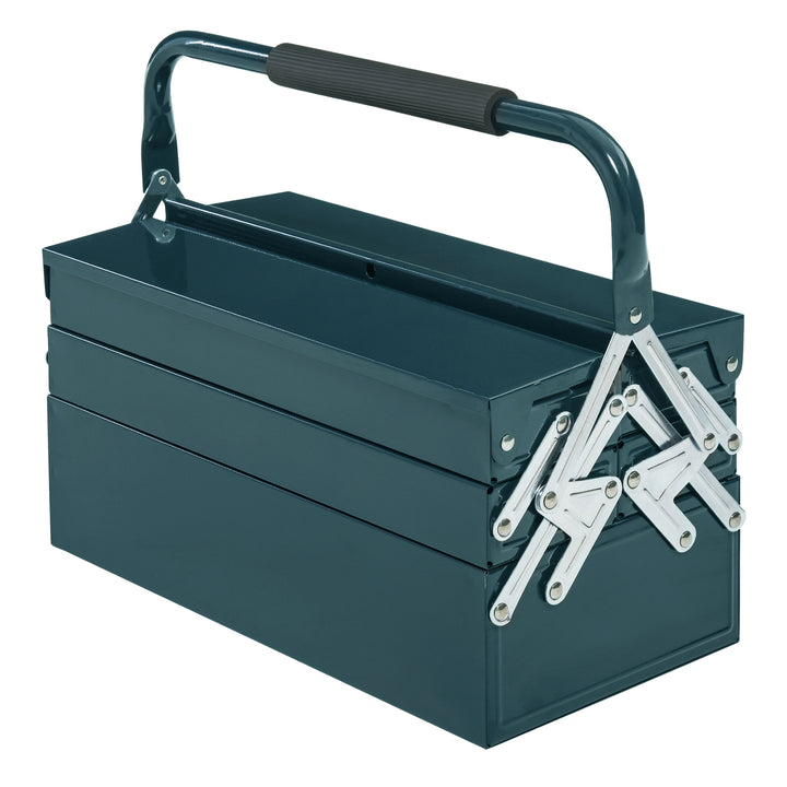 Værktøjskasse værktøjskuffert monteringsværktøjskasse tom pladsbesparende med 5 rum foldbar robust stål (spcc) mørkegrøn 45 x 20 x 34,5 cm