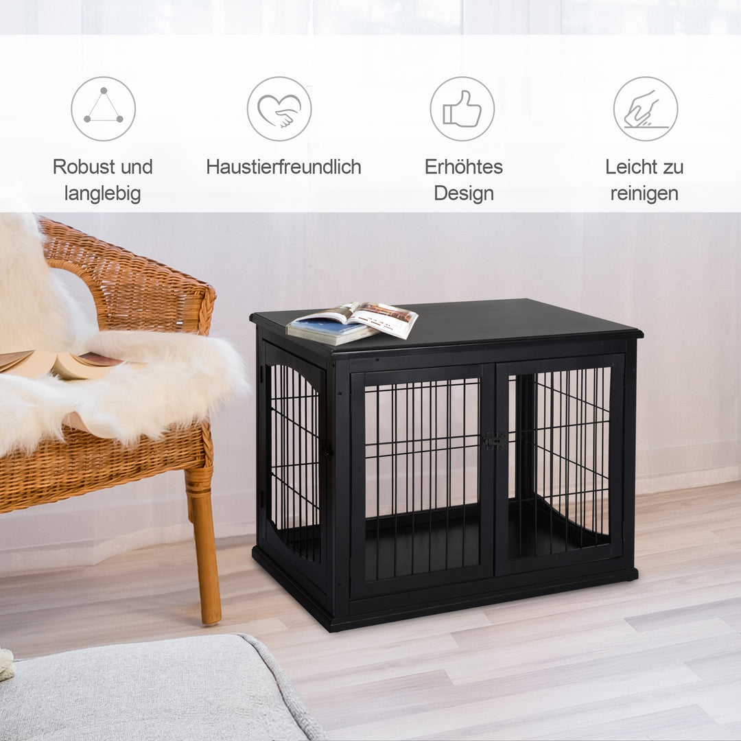 Hundetransport 58,5 cm x 81 cm x 66 cm døre, mdf træ jern, 58,5 cm x 81 cm x 66 cm, sort
