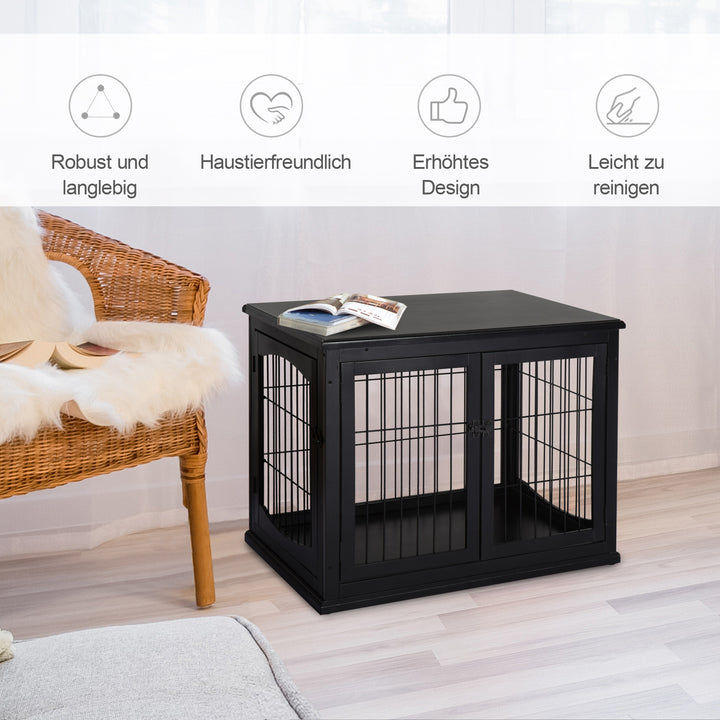 Hundetransport 58,5 cm x 81 cm x 66 cm døre, mdf træ jern, 58,5 cm x 81 cm x 66 cm, sort