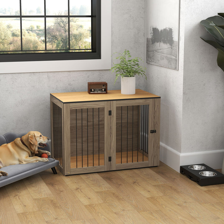 Hundebur, kæledyrsbur til store hunde, indendørs hundehus, 106 x 60 x 76 cm, eg