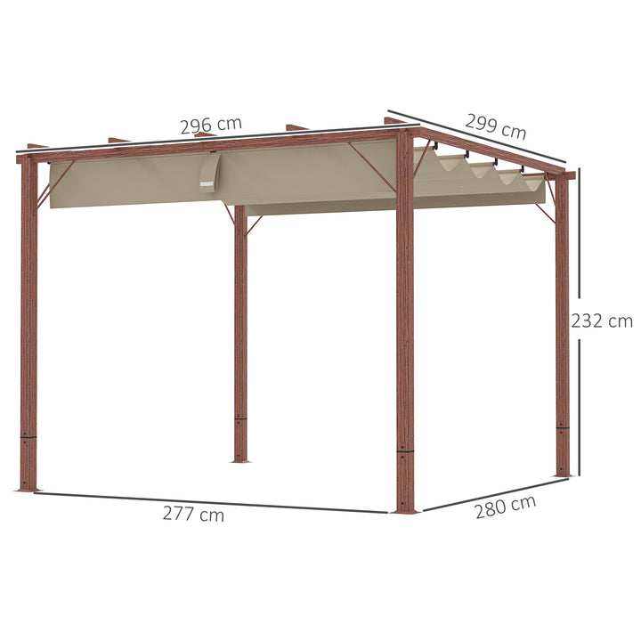 3 X 3 m havepergola, justerbart terrassetag, aluminiumsramme, upf 30+ solbeskyttelse, naturtræ