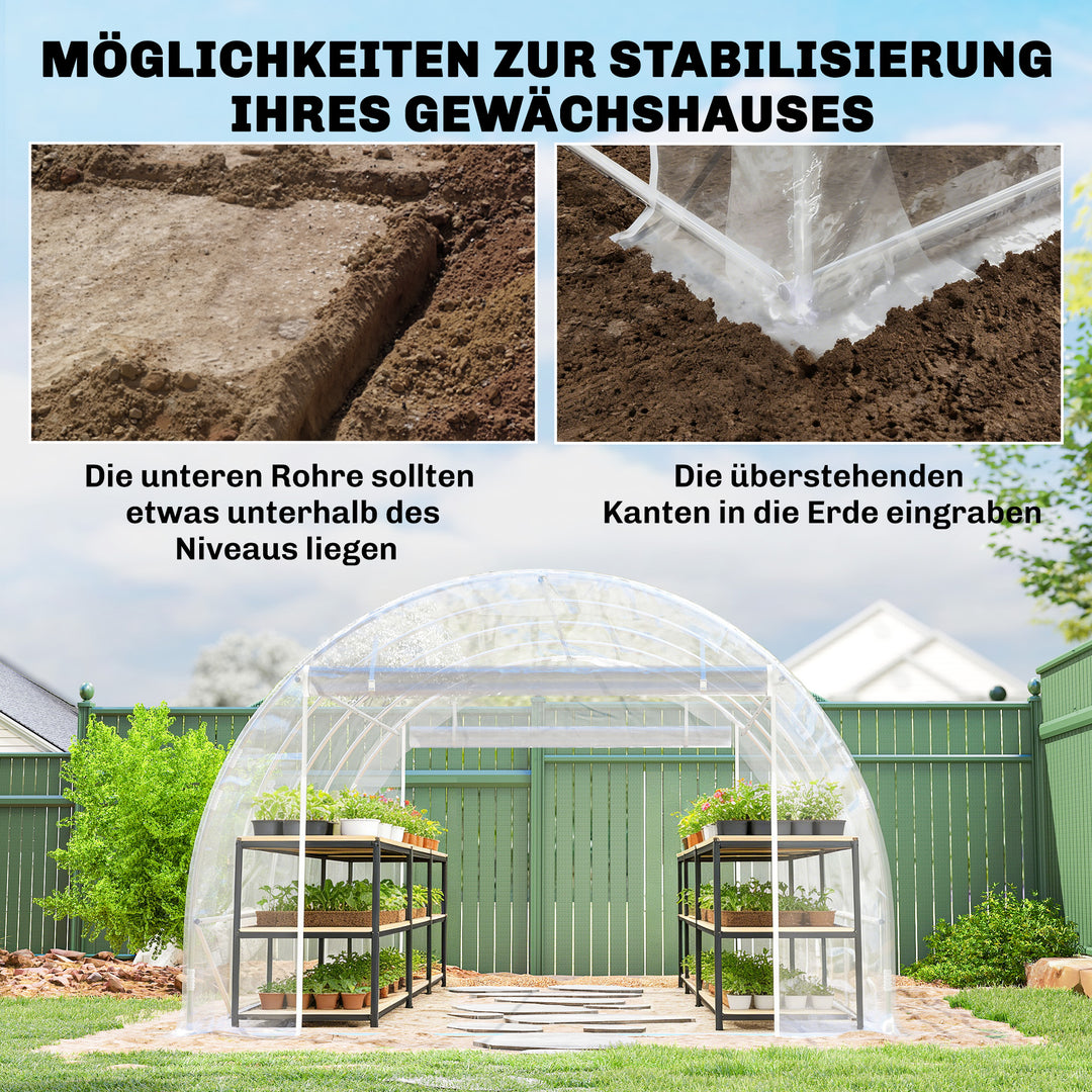 Polytunneldrivhus, walk-in drivhus med galvaniseret stålramme og UV-bestandigt PE-dæksel, transparent