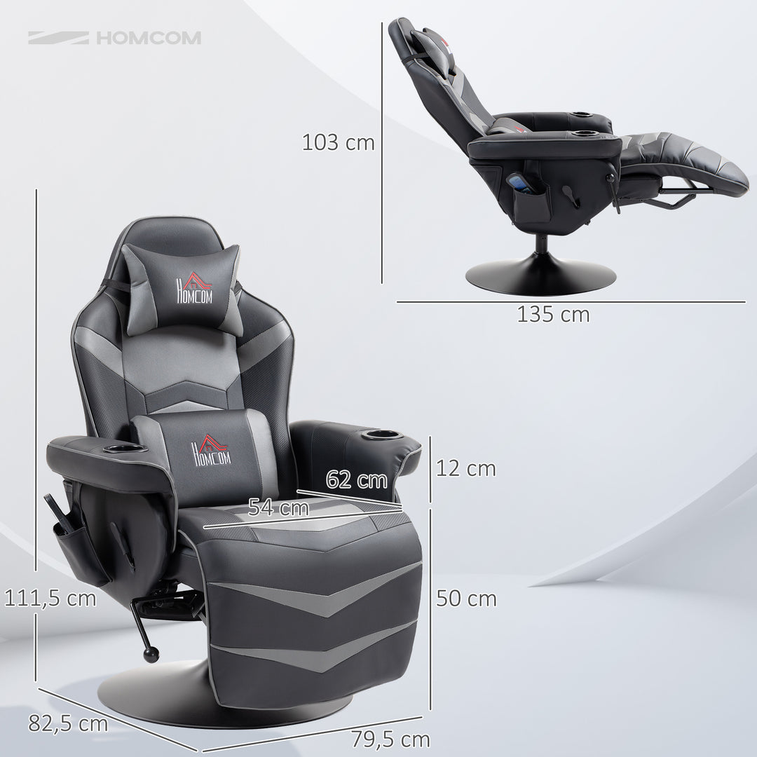 Gamingstol, massagefunktion, ryglæn med justerbar ryglæn, fodstøtte, op til 120 kg, stålstel, kunstlæder, grå