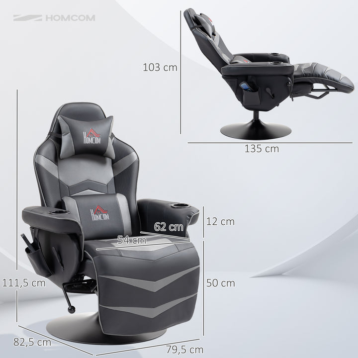 Gamingstol, massagefunktion, ryglæn med justerbar ryglæn, fodstøtte, op til 120 kg, stålstel, kunstlæder, grå