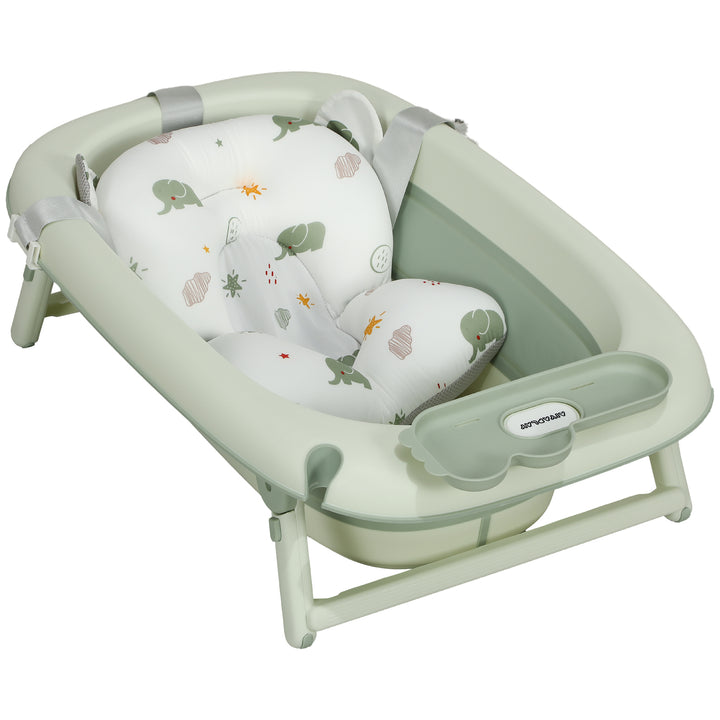 Babybadekar, foldbart, skridsikker bund, elefantbadehynde, 86 x 53 x 25,5 cm, grøn