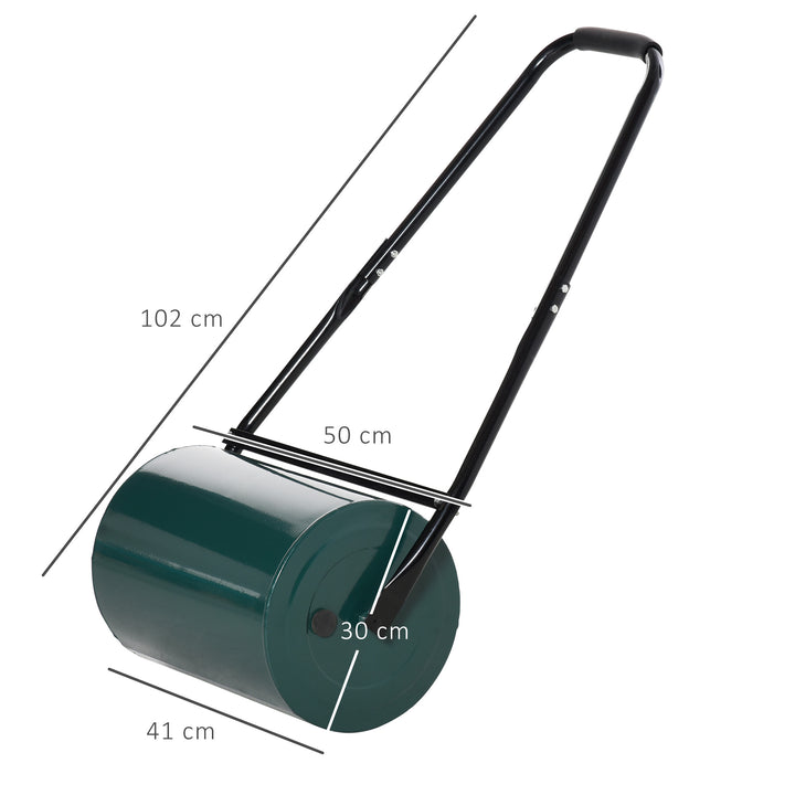 Plænetromle havetromle med u-håndtag 31 cm diameter 30 cm arbejdsbredde 40 l vand/sandpåfyldning metal grøn