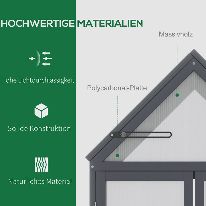 Mini-drivhus til koldt stel, 3 niveauer, drivhusplantebed med hængslet tag, dobbeltdøre, lavet af træ, polycarbonat, vejrbestandig, naturlig 70,5 x 42 x 132 cm
