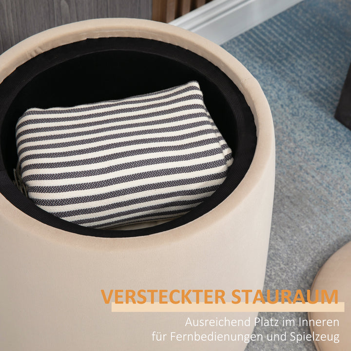 2-I-1 fløjlsskammel med opbevaring og aftageligt låg ø44 cm x 47,5 cm beige